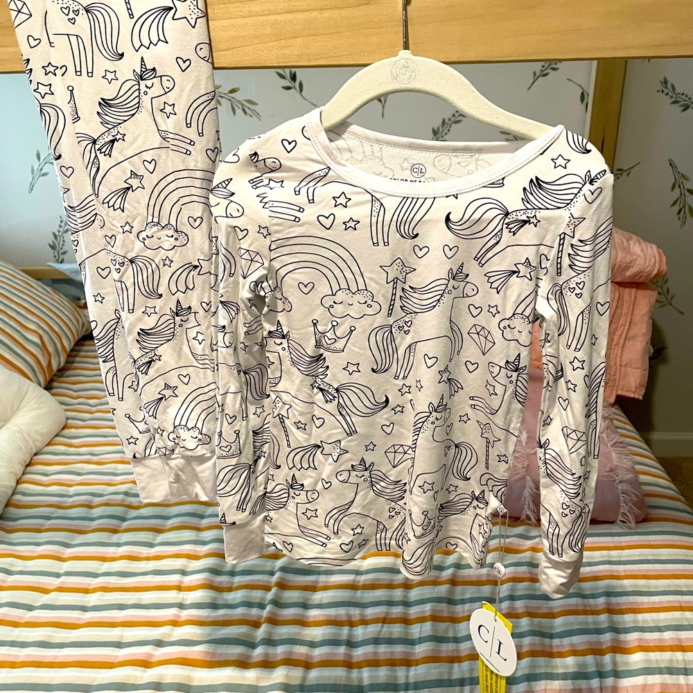 Kids Pajama set. Color me set with rainbows and unicorns